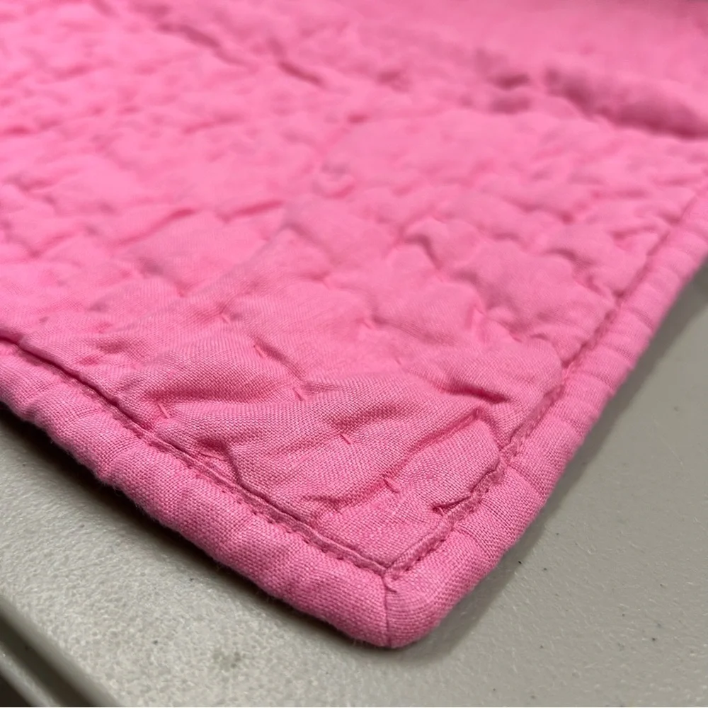 Pottery Barn Standard Pillow Sham Belgian Linen Hand Stitched Quilted Pink Tulip